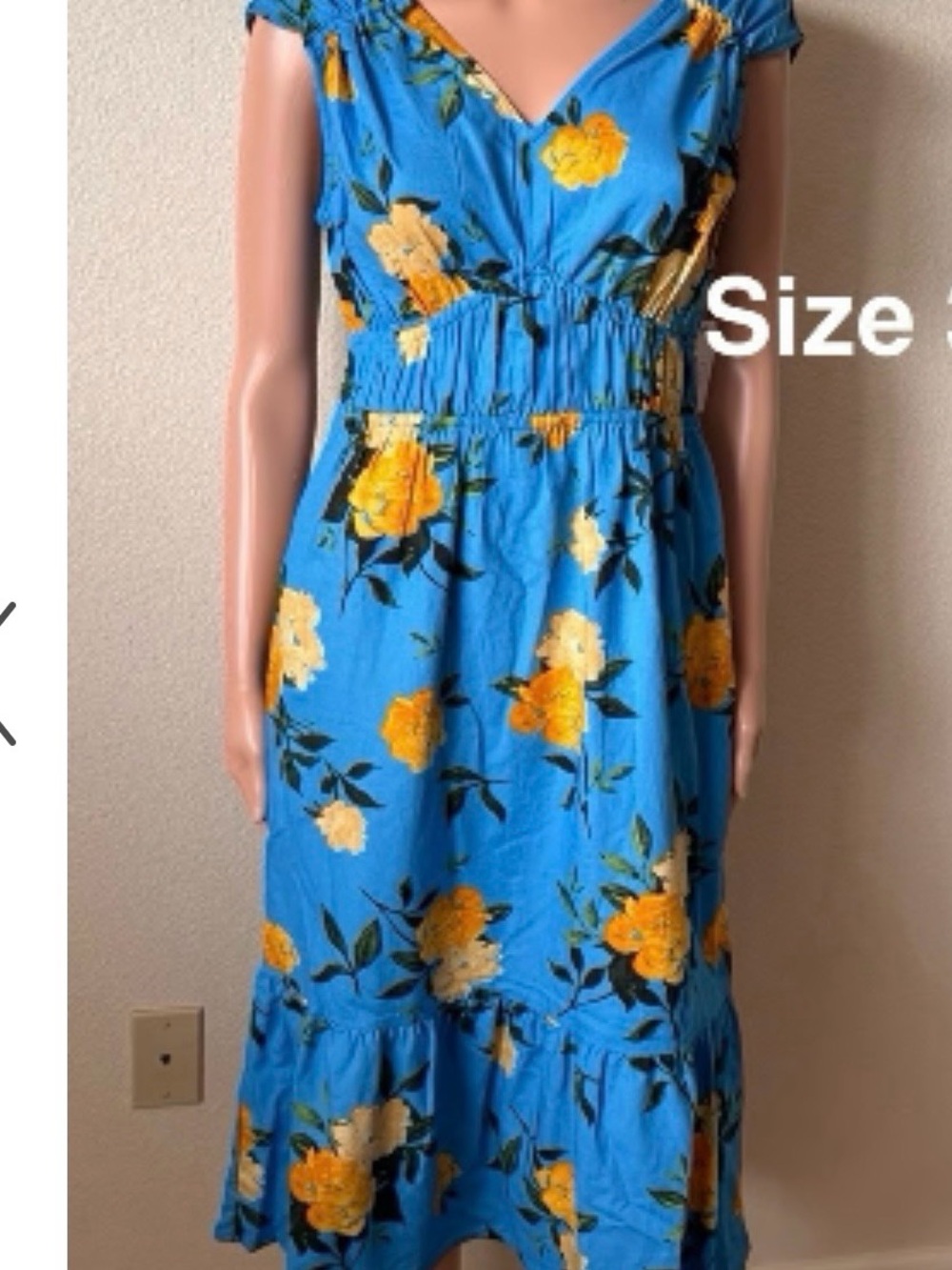 Time and Tru Blue  Dress with Yellow Rose Print